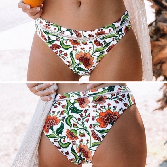 Cupshe Orange Green White Floral Bikini Bottom NWT size Small - Picture 2 of 10